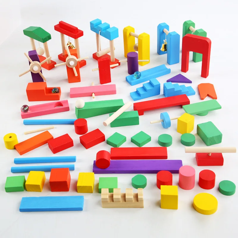 Wooden Blocks Stacking - Montessori Wooden Rainbow Domino Toy Institution