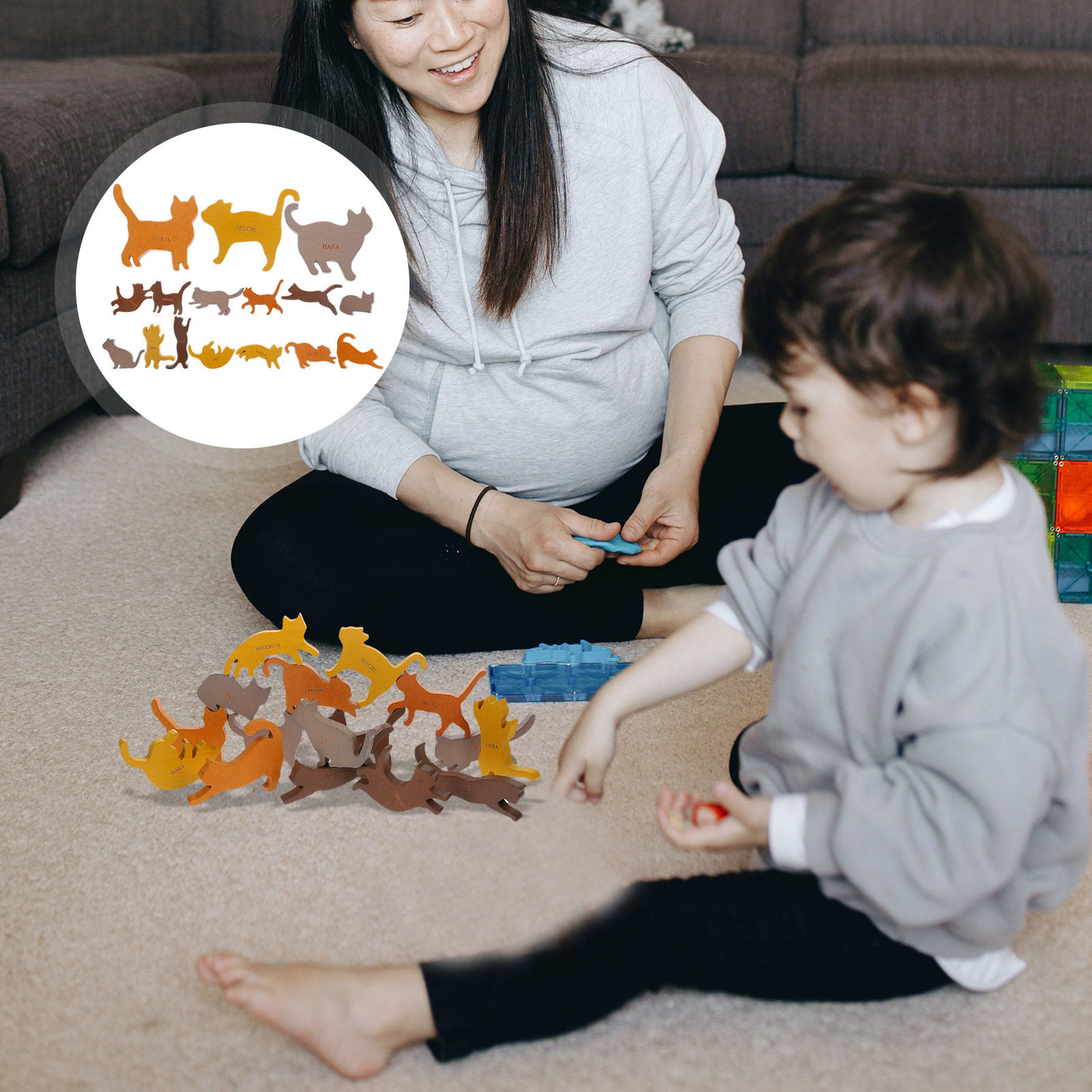 Wooden Blocks Stacking - 1Set Wooden Cat Cartoon Stacking Blocks
