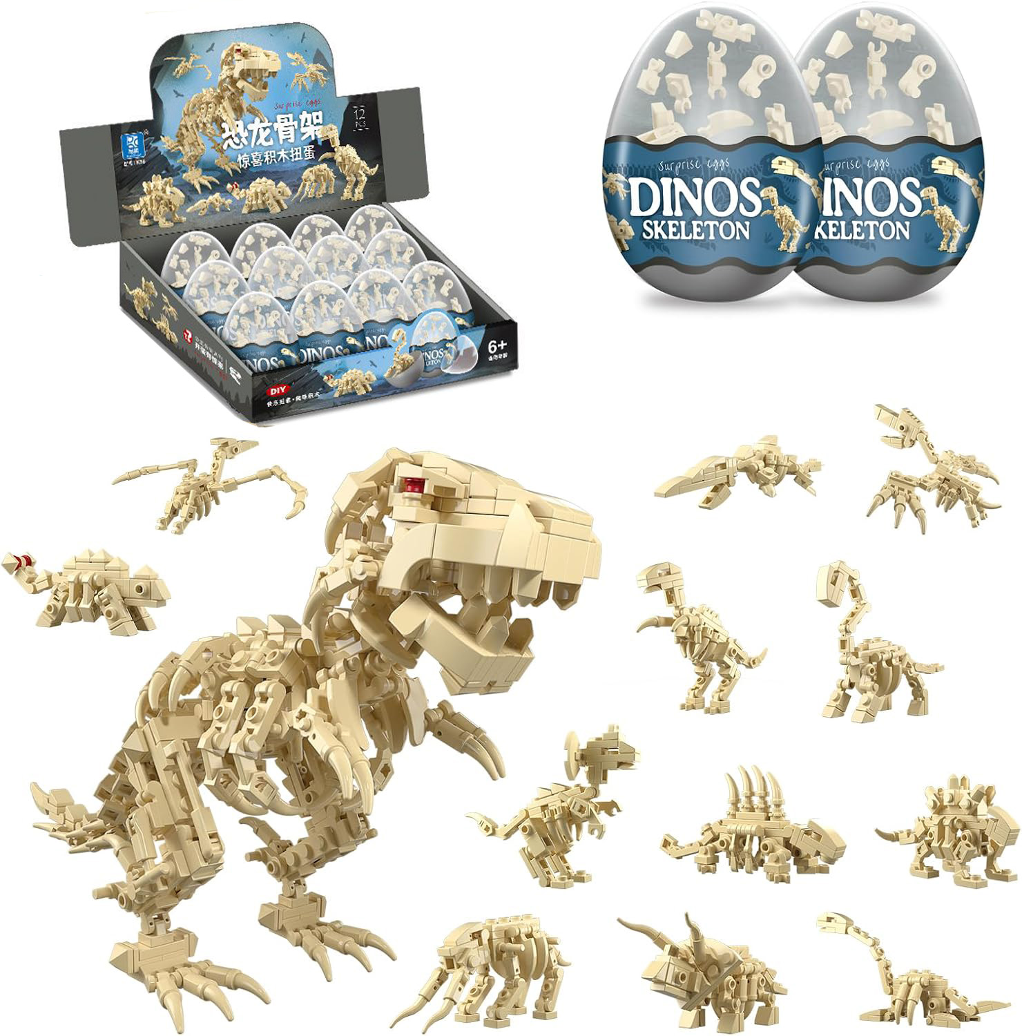 Dinosaur Figurine Set - 12 in 1 Dinosaur Skeleton Building
