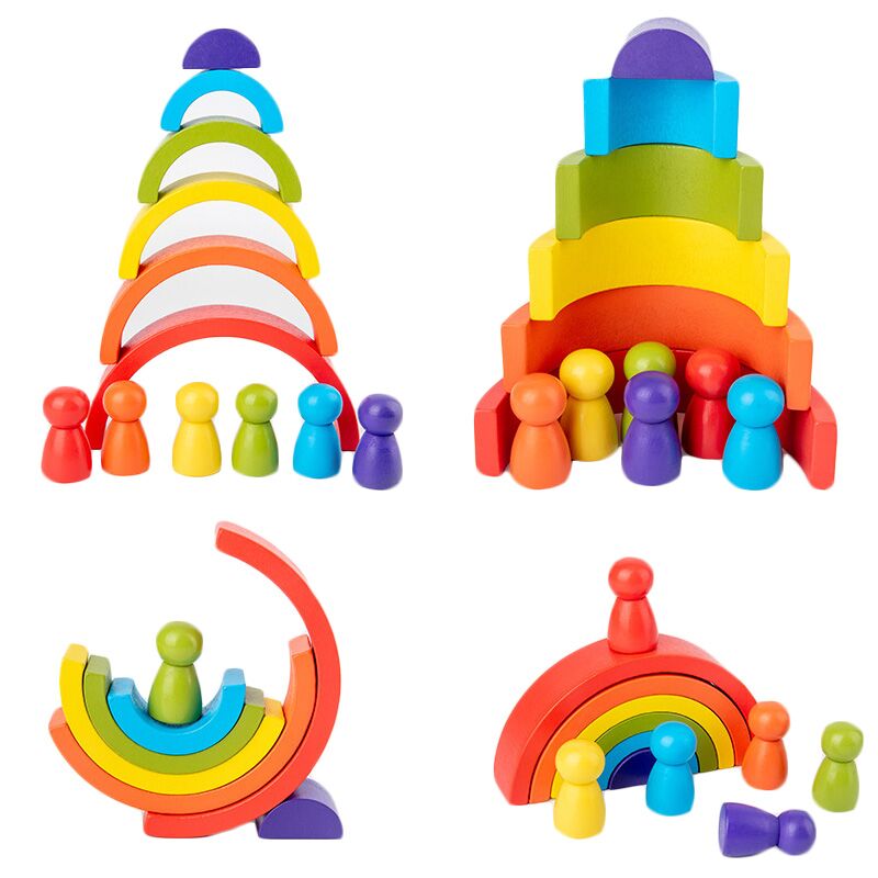 DIY children's wooden rainbow  - Wooden Blocks Stacking ulasan dan harga