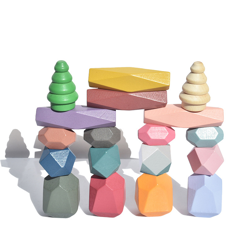 18 Pcs Wooden Stacking Rocks B - Wooden Blocks Stacking ulasan dan harga