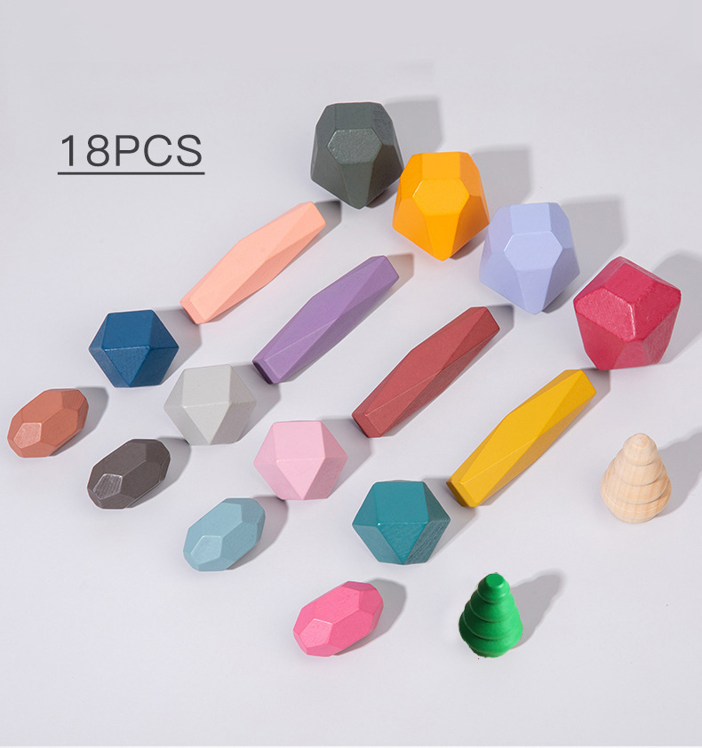 18 Pcs Wooden Stacking Rocks B - Wooden Blocks Stacking ulasan dan harga