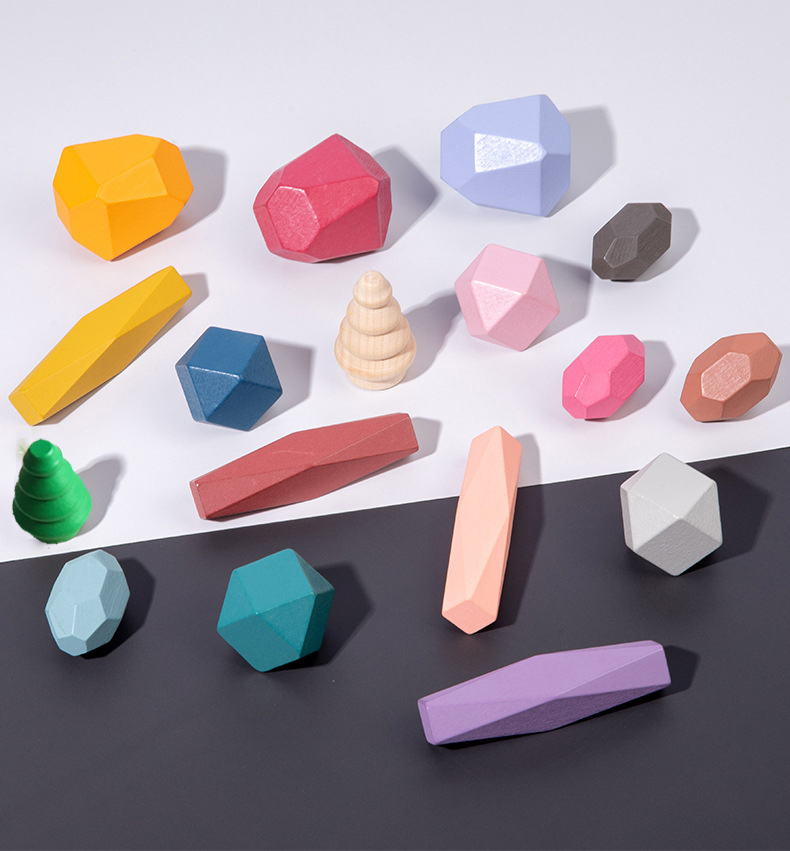 18 Pcs Wooden Stacking Rocks B - Wooden Blocks Stacking ulasan dan harga