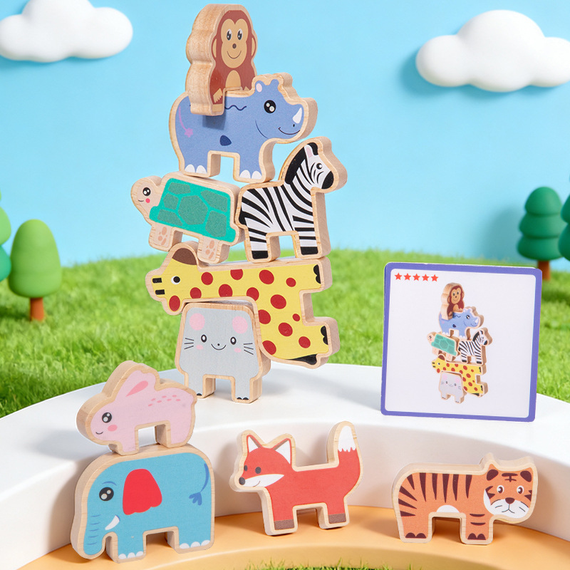 Wooden Animal Stacking Blocks  - Wooden Blocks Stacking ulasan dan harga