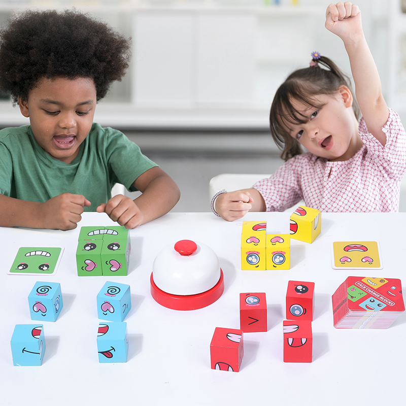 Kids Face Change Cube Game Mon - Wooden Blocks Stacking ulasan dan harga