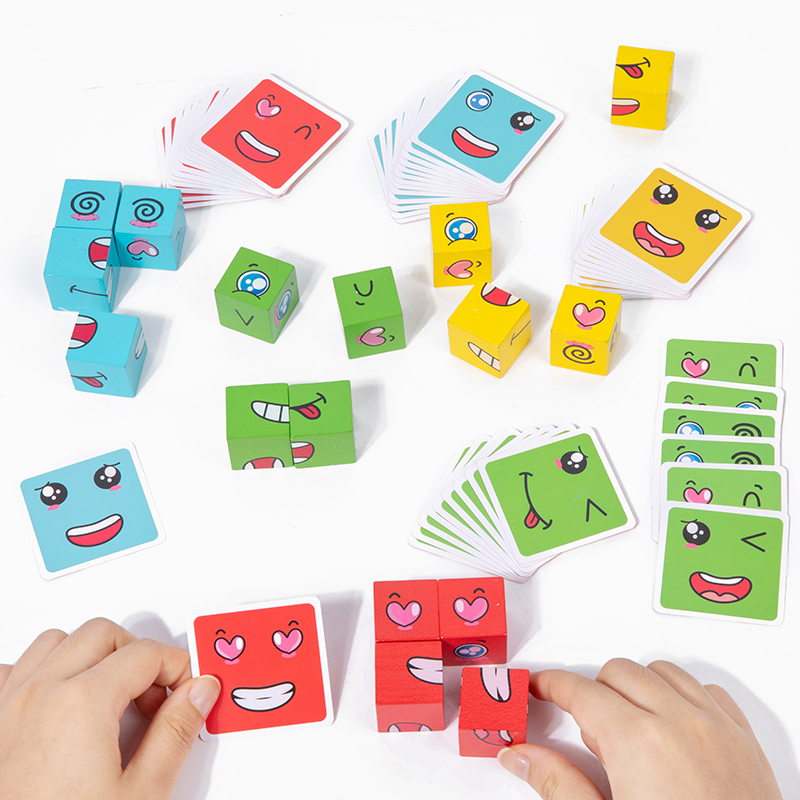 Kids Face Change Cube Game Mon - Wooden Blocks Stacking ulasan dan harga