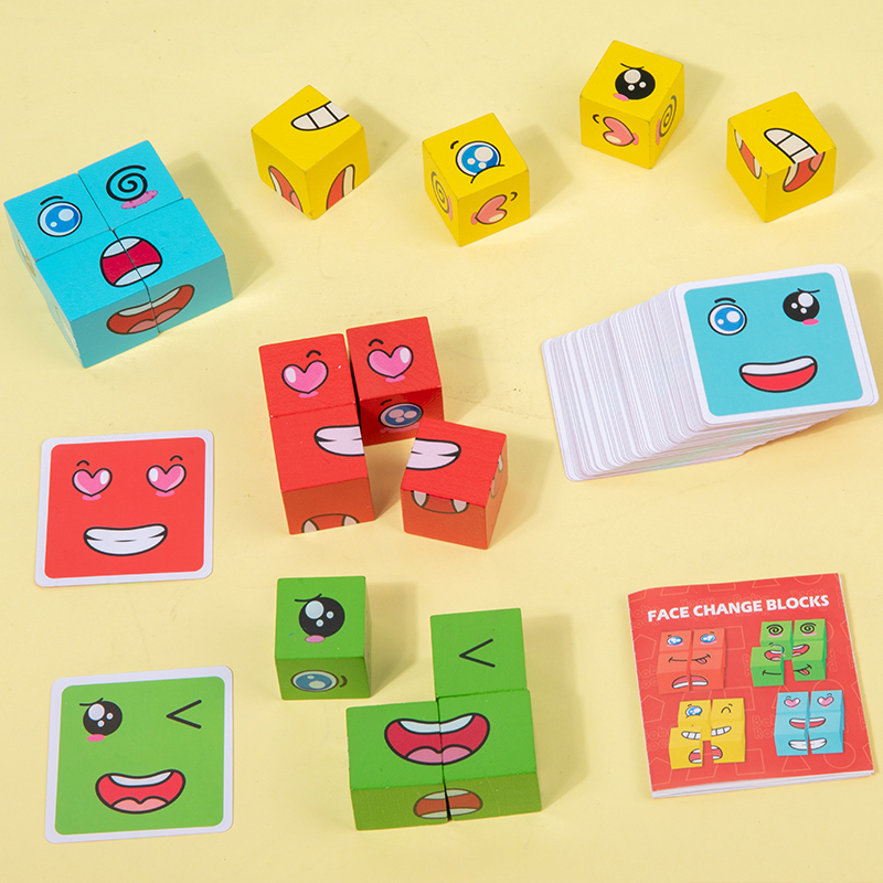 Kids Face Change Cube Game Mon - Wooden Blocks Stacking ulasan dan harga