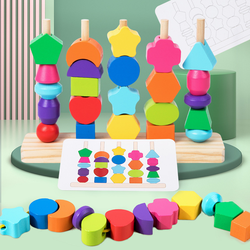 Montessori Wooden Beads Sequen - Wooden Blocks Stacking ulasan dan harga