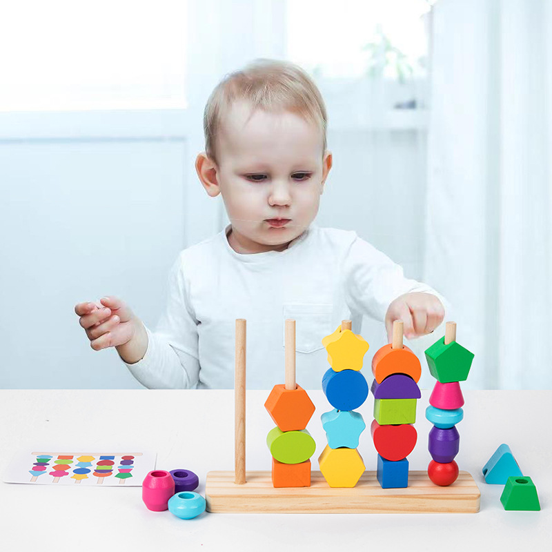 Montessori Wooden Beads Sequen - Wooden Blocks Stacking ulasan dan harga