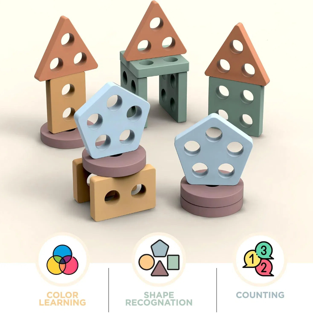 Montessori Toys For 18+ Months - Wooden Blocks Stacking ulasan dan harga