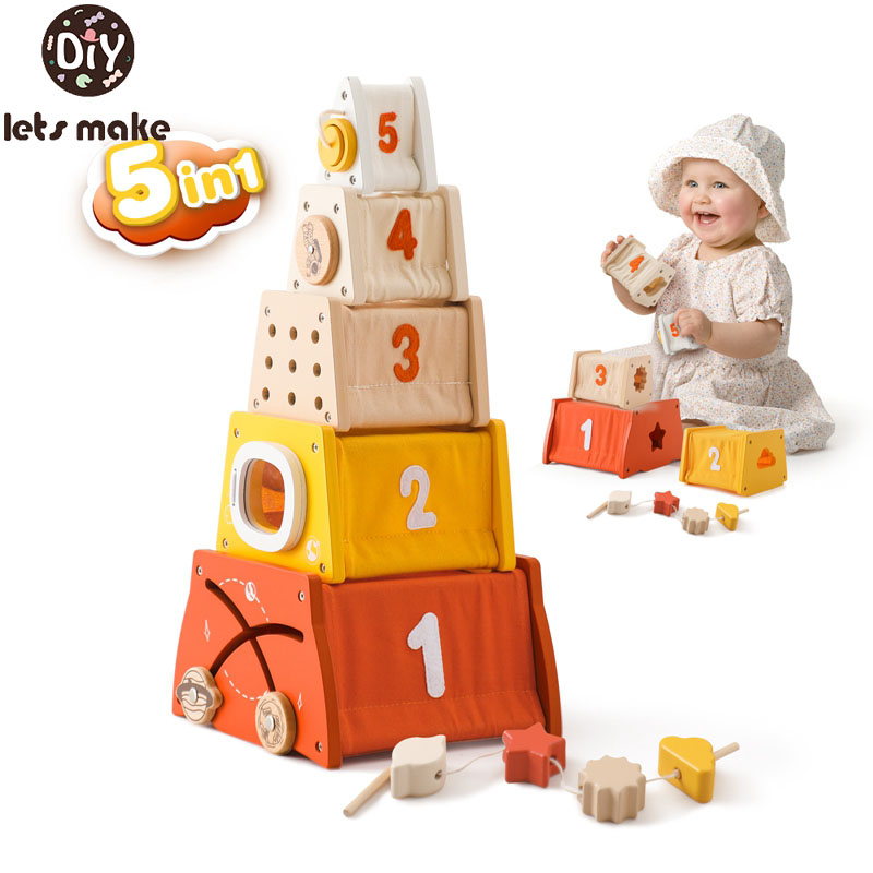 Kids Wooden Montessori Toys Th - Wooden Blocks Stacking ulasan dan harga