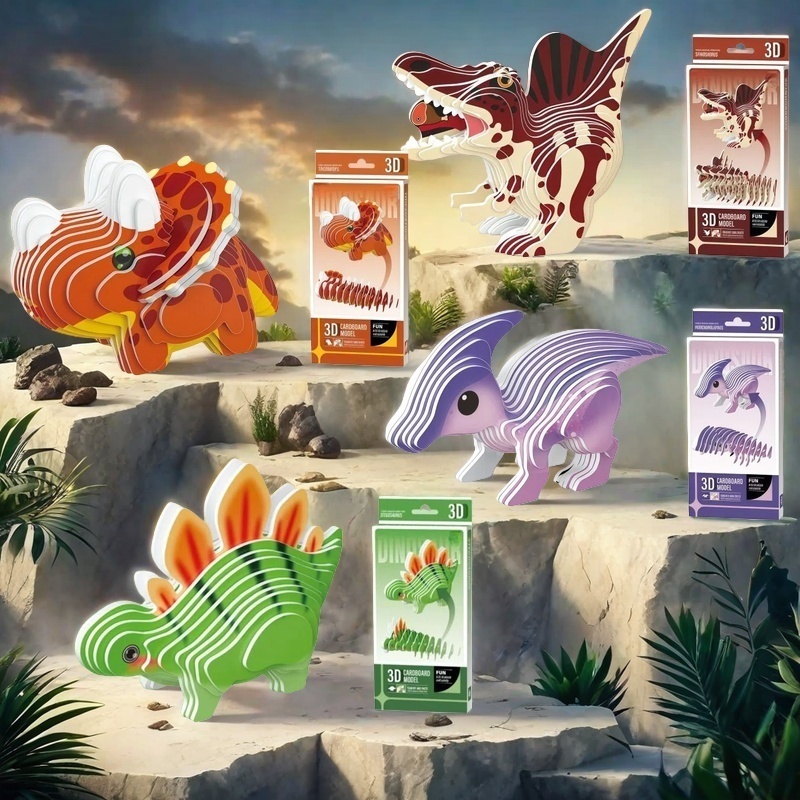 4PCS 3D Dinosaur Puzzle Set -  - Dinosaur Figurine Set ulasan dan harga